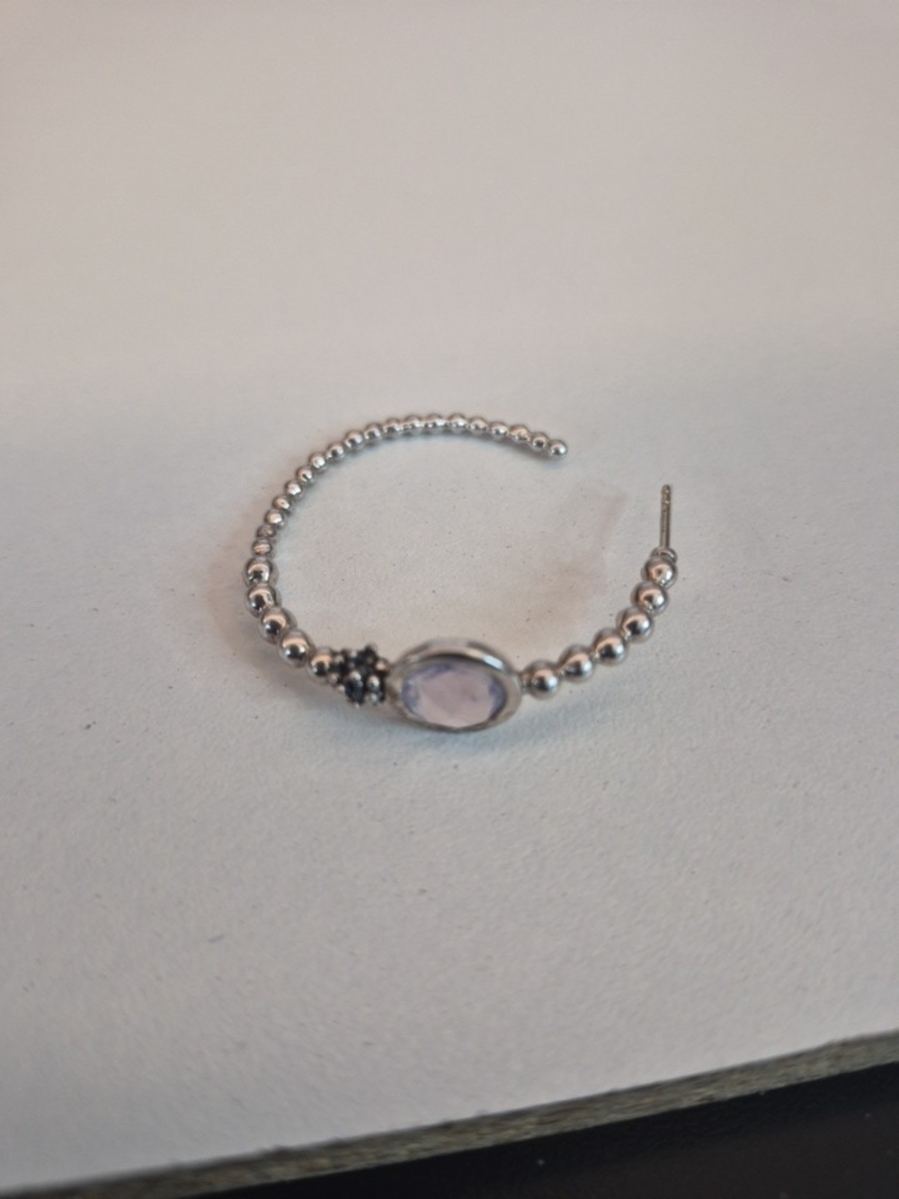 Michael Dawkins Sterling Silver Beaded Hoop Earring with Bezel Lavendar Amethyst